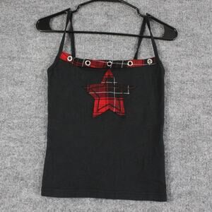 Minga London Top XXL Plaid Star Strap Camisole Tank Black Gothic Punk Grunge Y2K